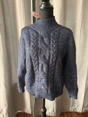 Banana Republic Navy Blue Cable Knit Mock Neck Sweater